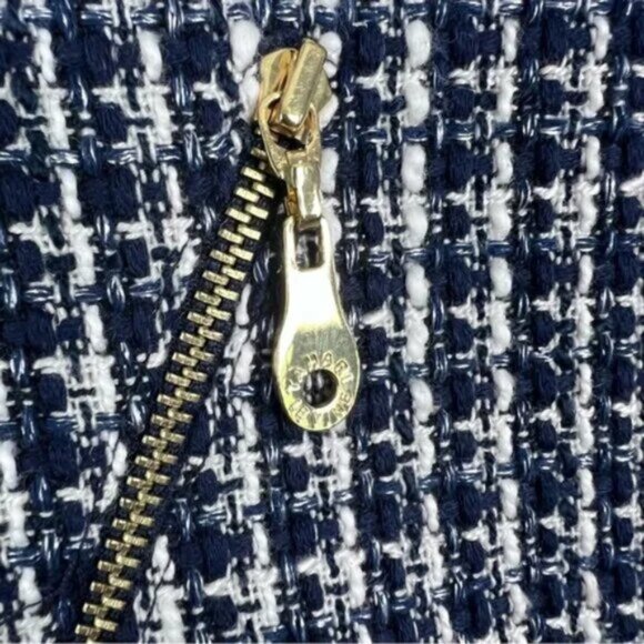 Tahari Arthur S. Levine Tweed Blazer Size 16 Navy Wool Blend Gold Zip - Picture 2 of 10